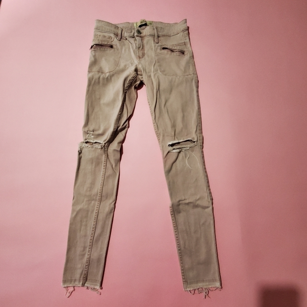 Hollister Khaki Tan Ripped Skinny Pants